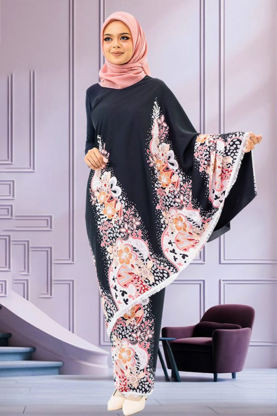 KAIN PASANG BATIK SWISS SATIN BLACK -+22MTR - Image 1